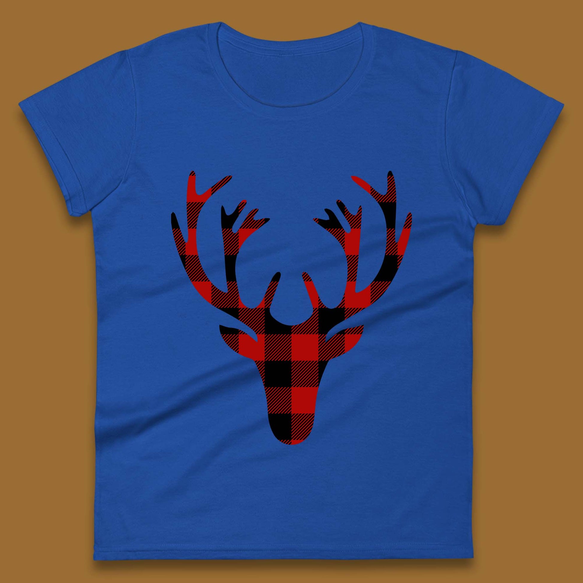 merry christmas buffalo plaid deer head womens top