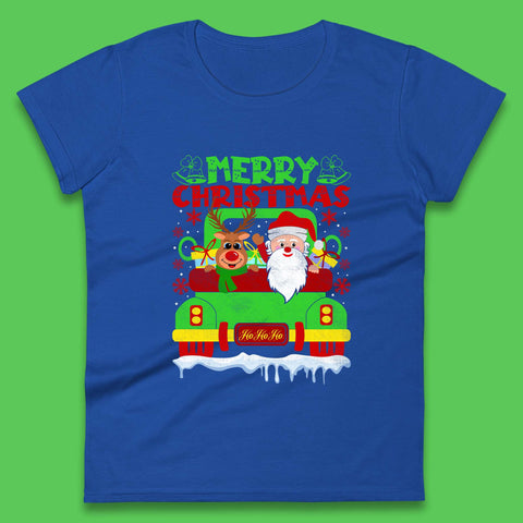 Merry Christmas Ho Ho Ho Christmas Truck Santa Reindeer Back Of Truck Xmas Womens Tee Top