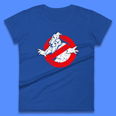 Distressed The Real Ghostbusters No Ghost Symbol Retro Halloween Movie Costume Womens Tee Top