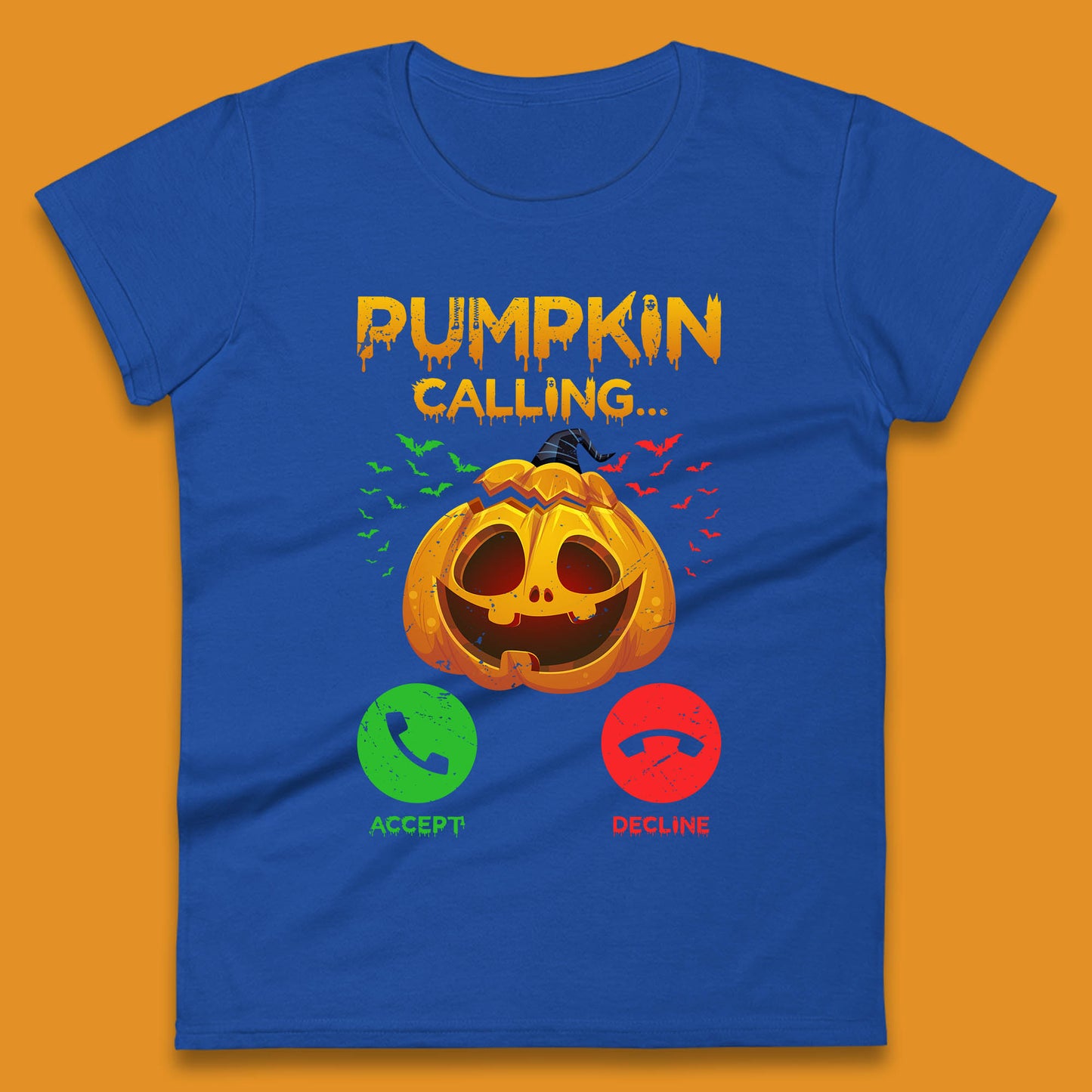Halloween Pumpkin Calling Funny Phone Call Horror Scary Jack O Lantern Womens Tee Top