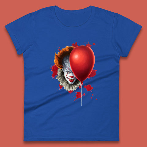 IT Pennywise Clown With Balloon Halloween Evil Clown Costume Horror Movie Serial Killer Womens Tee Top