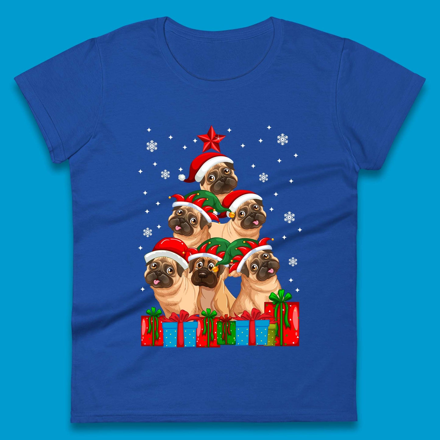 pug dog christmas womens t shirt
