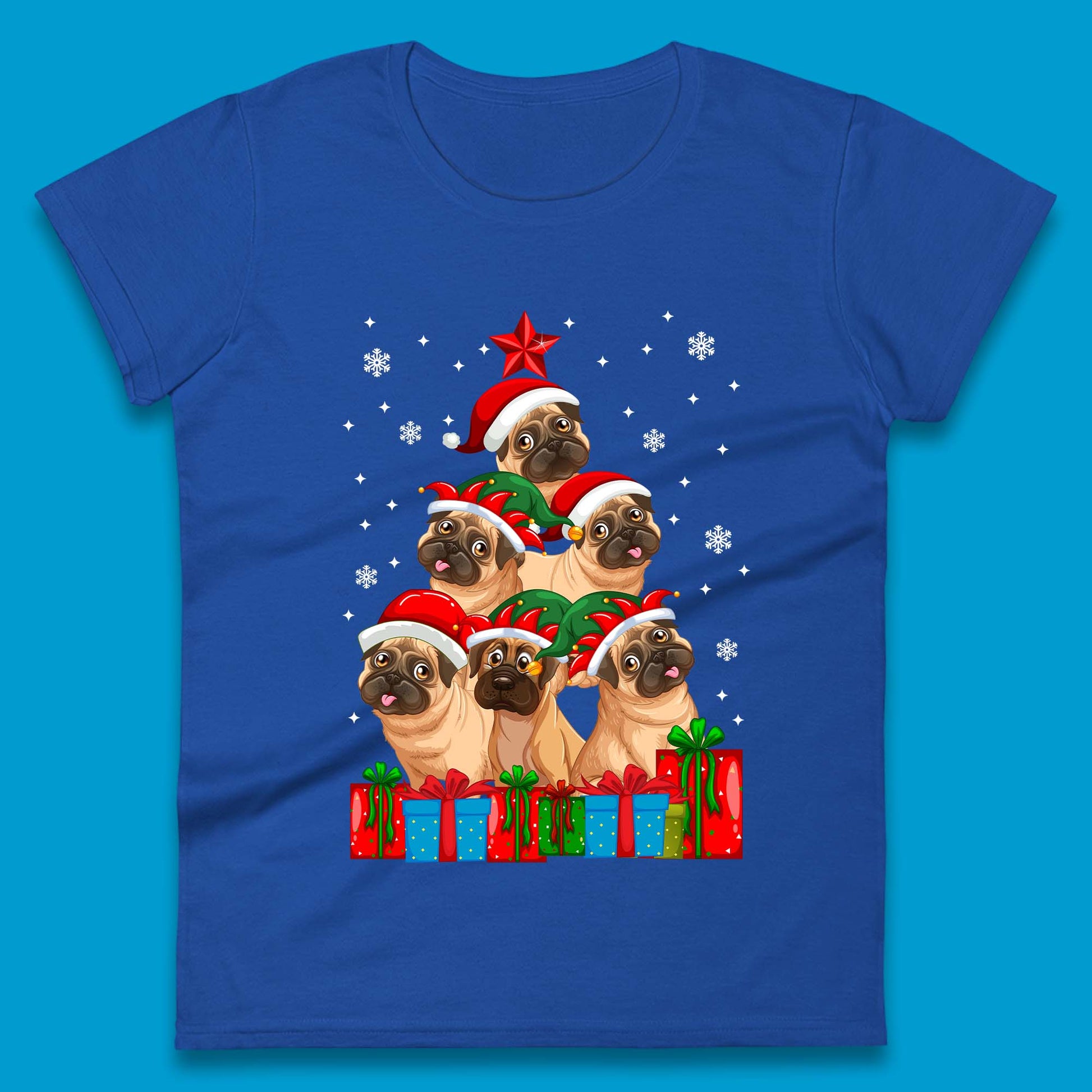 pug dog christmas womens t shirt