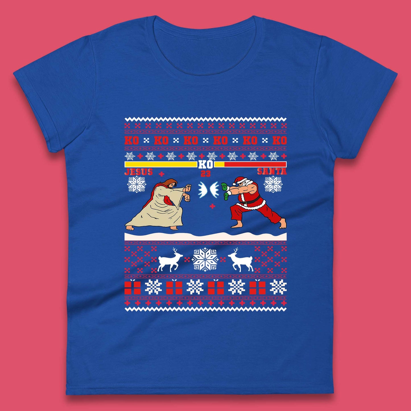Jesus Vs Santa KO Christmas Womens T-Shirt