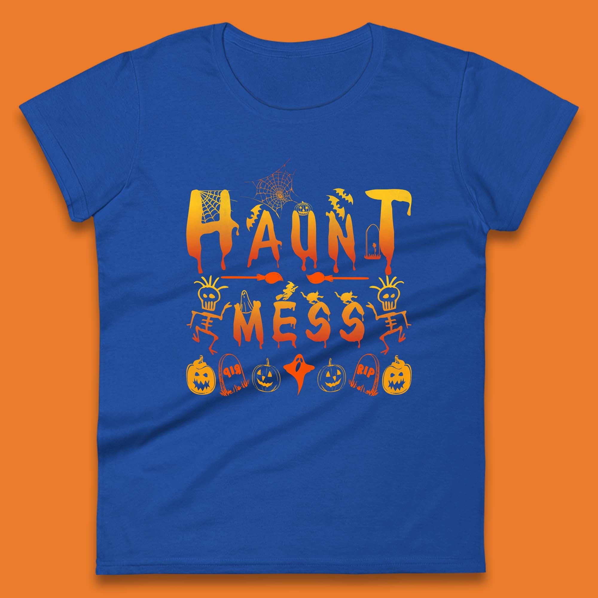 Haunt Mess Halloween Ghost Horror Scary Spooky Ghost Costume Womens Tee Top