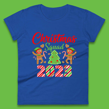 Christmas Squad 2023 Christmas Tree Xmas Gingerbread Man with Candy Cane Womens Tee Top