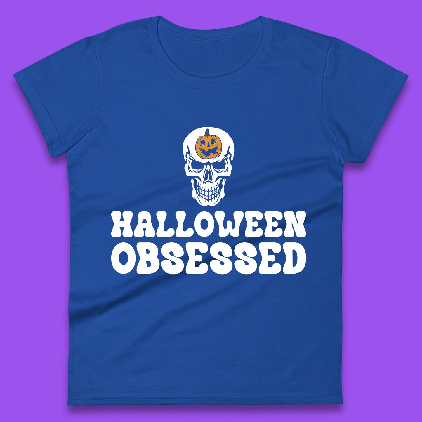 Skull Pumpkin Halloween Obsessed Funny Pumpkin Obsessed Party Spooky Season Womens Tee Top