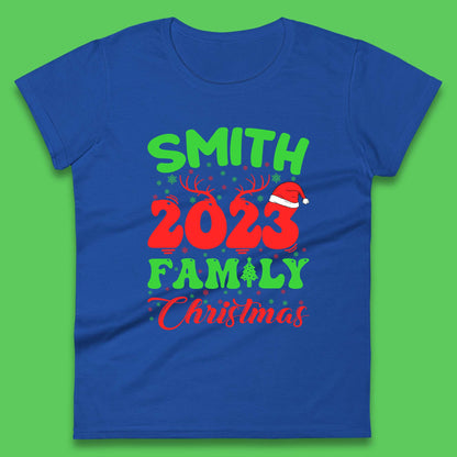 Personalised 2023 Family Christmas Your Name Xmas Matching Family Costume Womens Tee Top