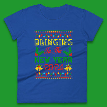 Blinging In The New Year 2024 Christmas Happy New Year Xmas Festive Celebration Womens Tee Top