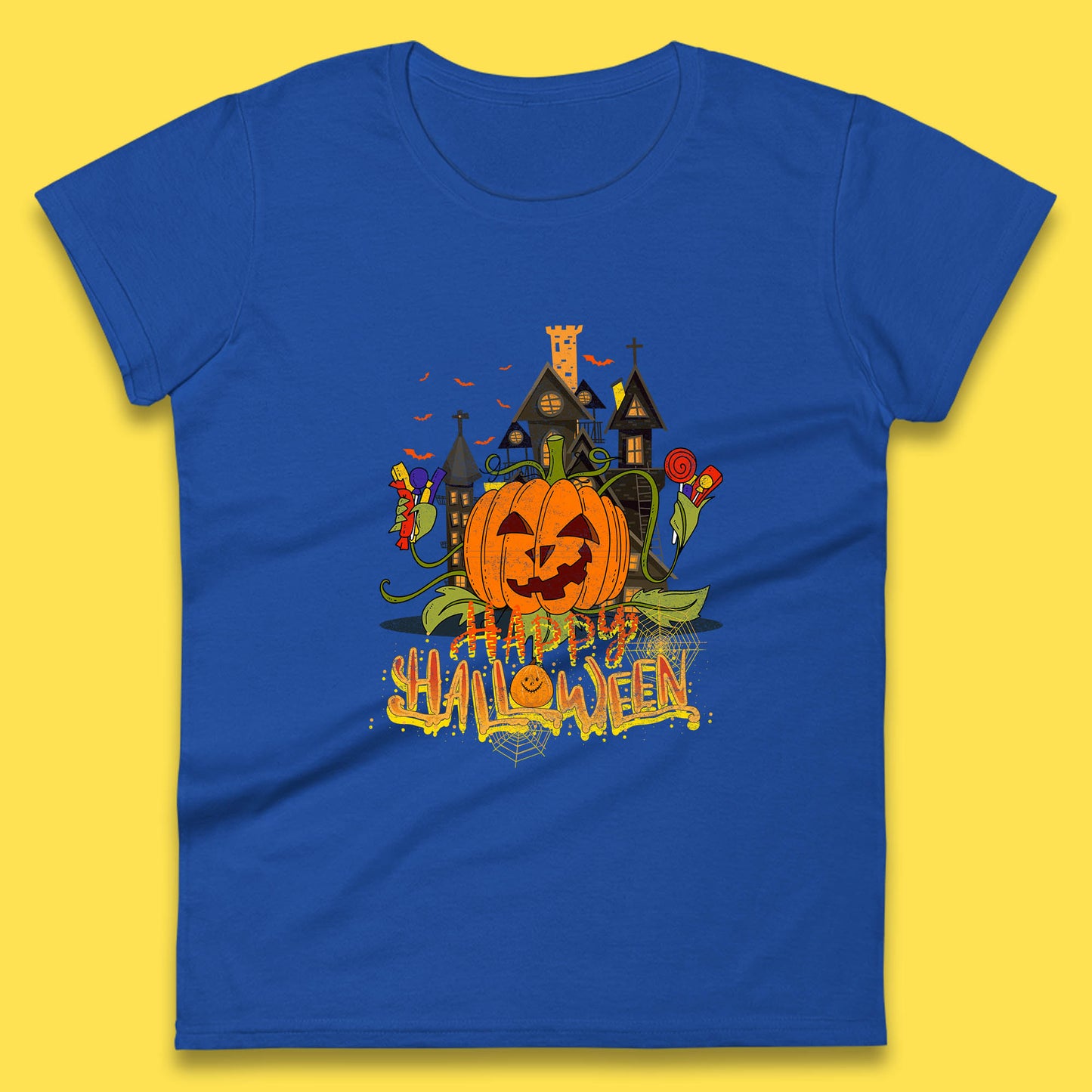 Happy Halloween Spooky Haunted House Halloween Pumpkin Horror Scary Jack-o-lantern Womens Tee Top