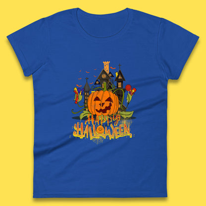 Happy Halloween Spooky Haunted House Halloween Pumpkin Horror Scary Jack-o-lantern Womens Tee Top