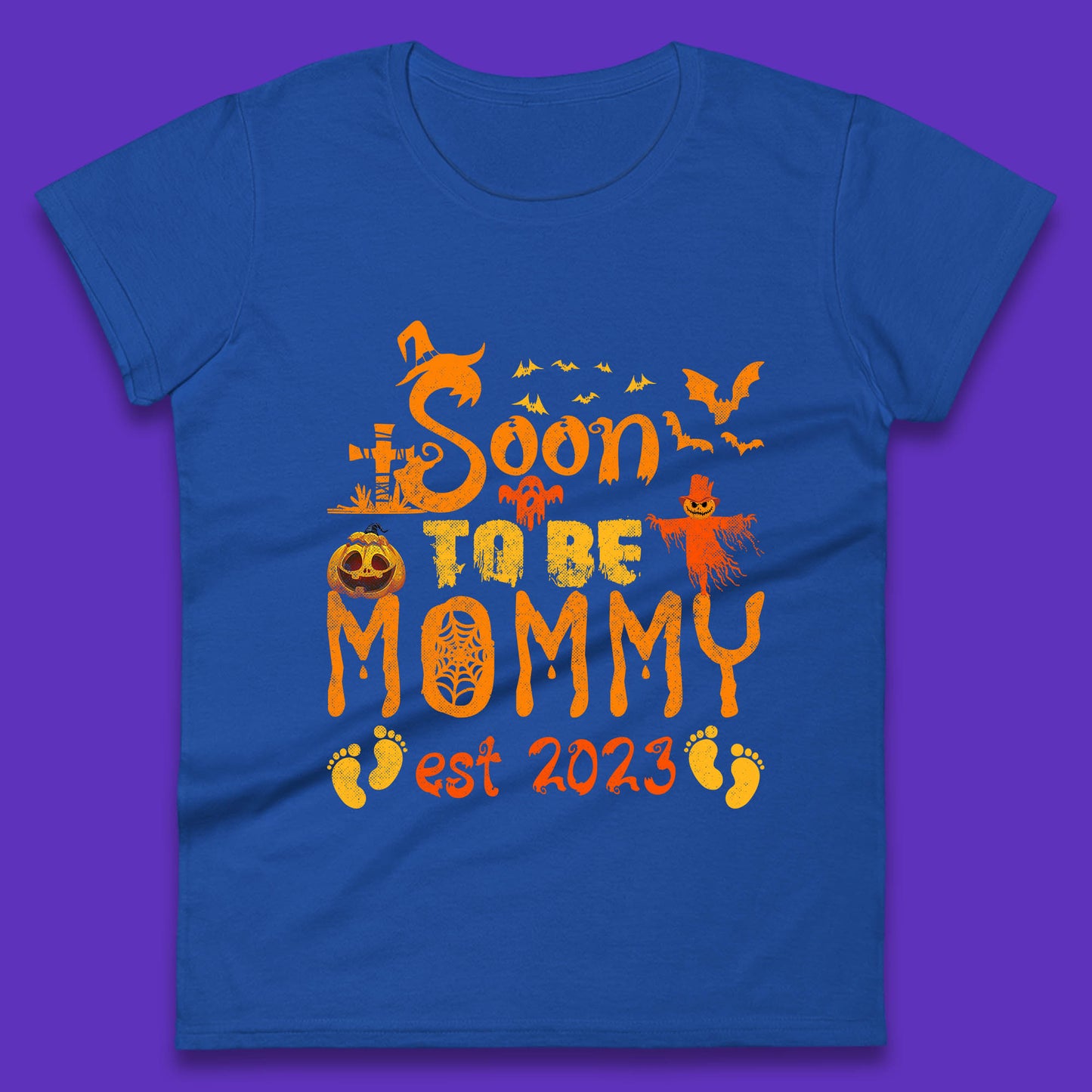 Soon To Be Mommy Est 2023 Halloween Pregnancy Announcement Expecting Mom Womens Tee Top