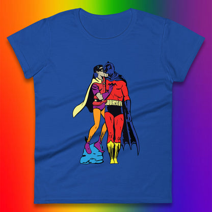 Batman X Robin Superhero Kiss Gay Pride LGBT Gay Bat Superheros Film DC Comics Womens Tee Top