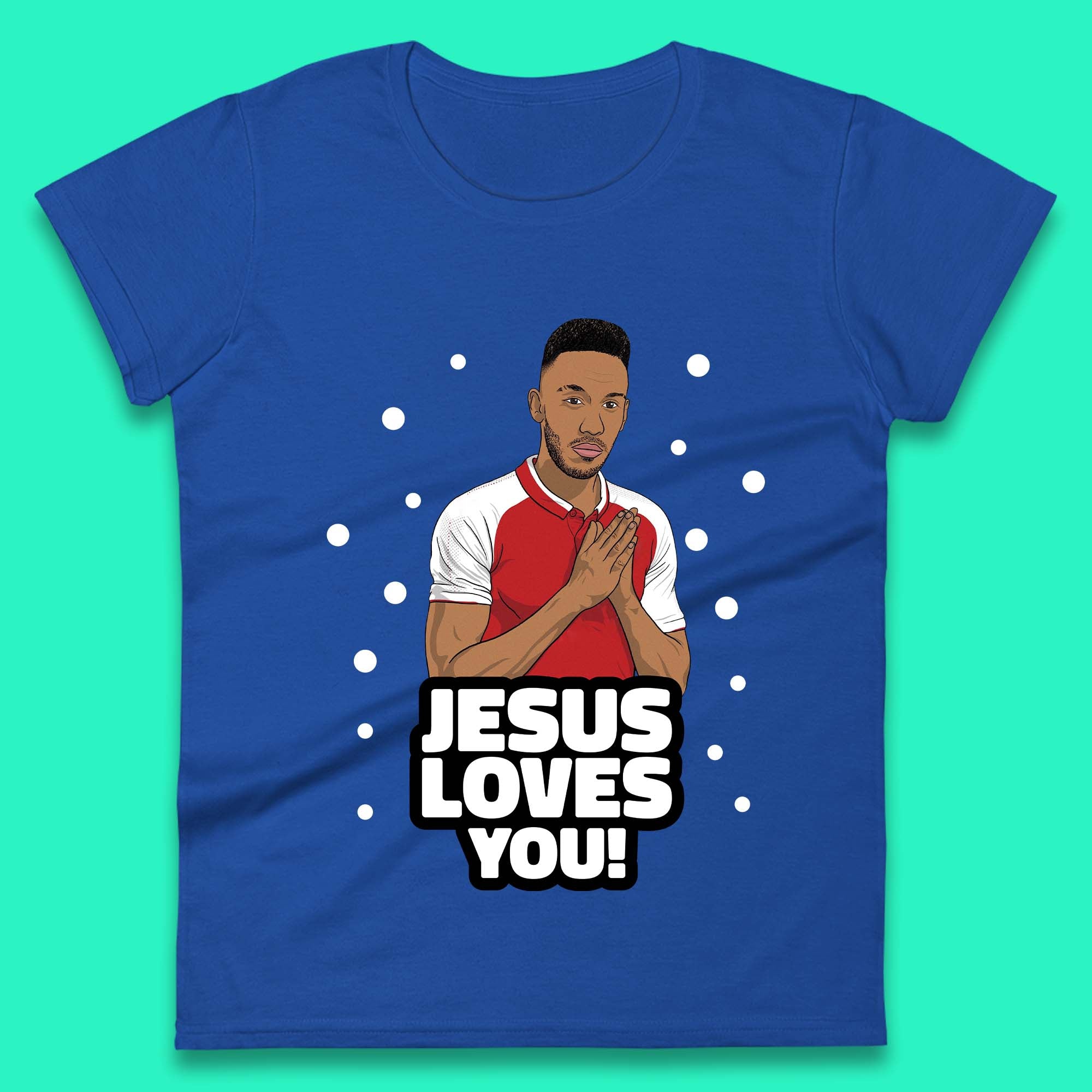 Jesus Loves You Footballer Christmas Womens T-Shirt