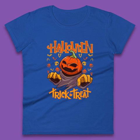 Halloween Trick Or Treat Pumpkin Character Halloween Scary Evil Pumpkin Womens Tee Top