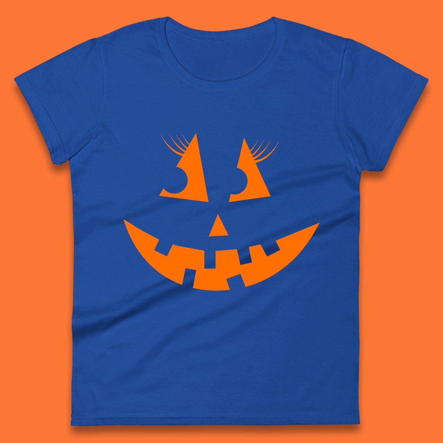 Halloween Pumpkin Jack-o-lantern Girl Evil Scary Horror Smile Face Womens Tee Top
