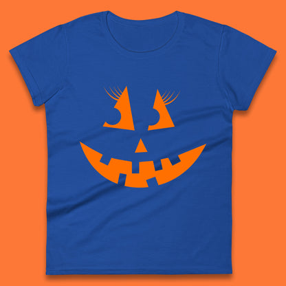 Halloween Pumpkin Jack-o-lantern Girl Evil Scary Horror Smile Face Womens Tee Top