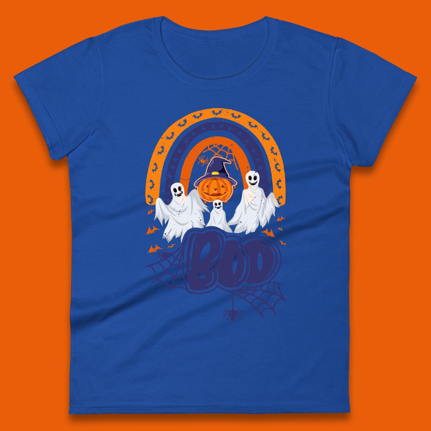 Halloween Boo Ghosts With Witch Pumpkin Scary Spooky Season Womens Tee Top