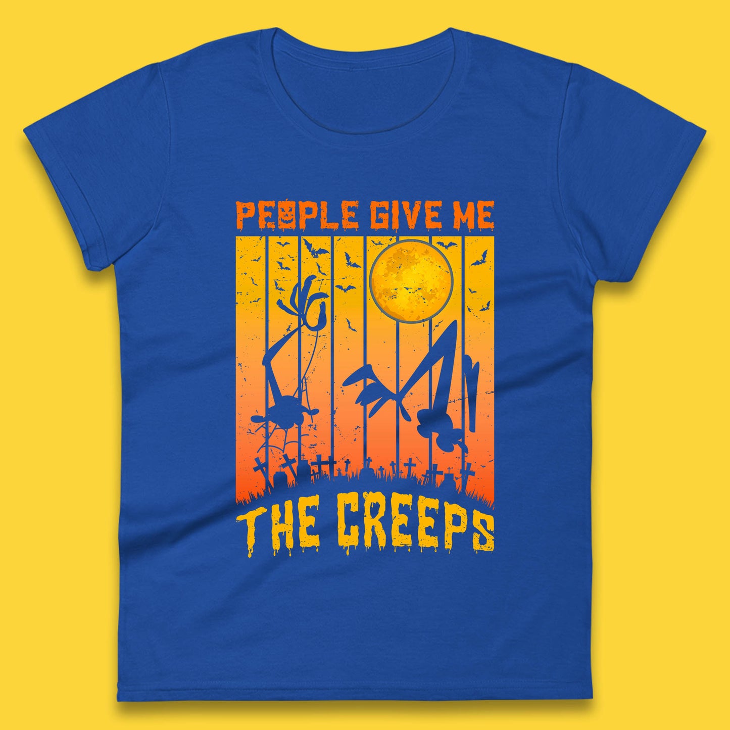 People Give Me The Creep Halloween Horror Scary Graveyards Full moon Flying Bats Womens Tee Top