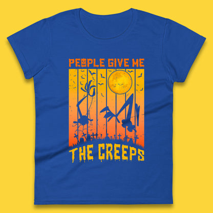 People Give Me The Creep Halloween Horror Scary Graveyards Full moon Flying Bats Womens Tee Top
