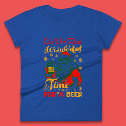 santa drinking beer womens shirt
