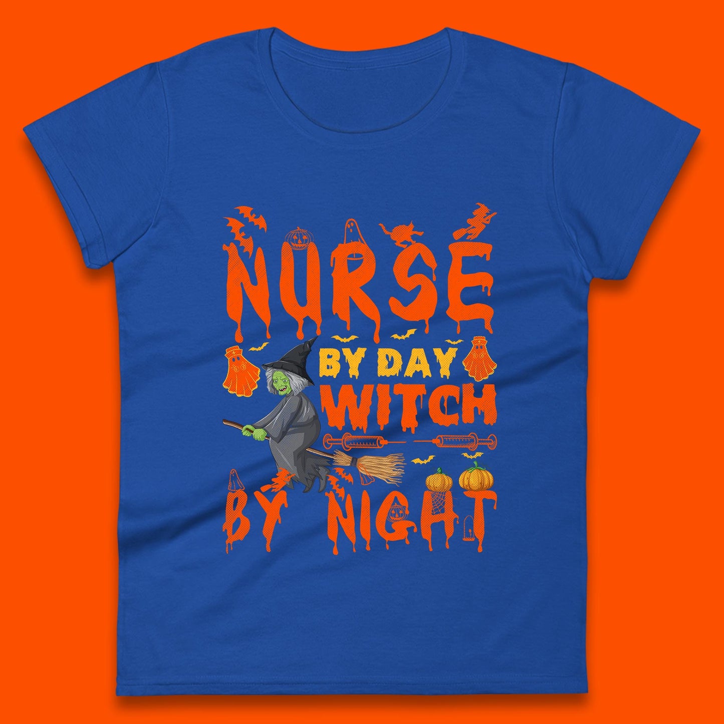 Nurse By Day Witch By Night Halloween Funny Nursing Spooky Nurse Womens Tee Top