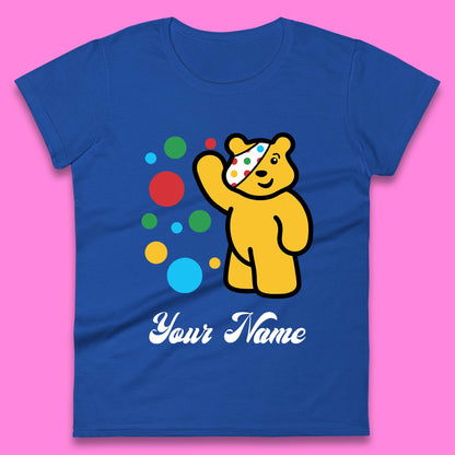 Personalised Spotty Pudsey Bear Hand Waving Dotty Spot Your Name Fundraising Spotty Bear Spotty Day Womens Tee Top