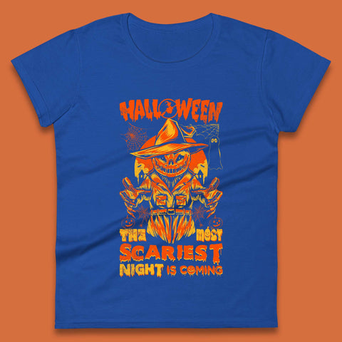 Halloween The Most Scariest Night Is Coming Halloween Scarecrow Jack O Lantern Scary Night Womens Tee Top