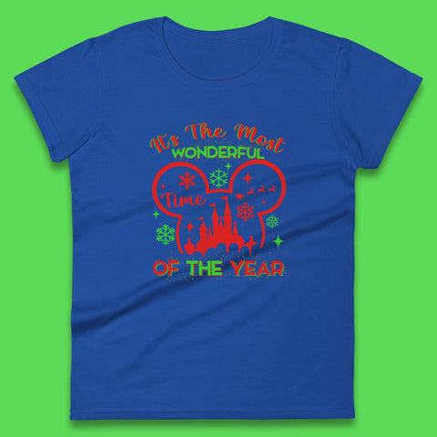 Disney Mickey Mouse It's The Most Wonderful Time Of The Year Christmas Magic Kingdom Xmas Disneyland Womens Tee Top