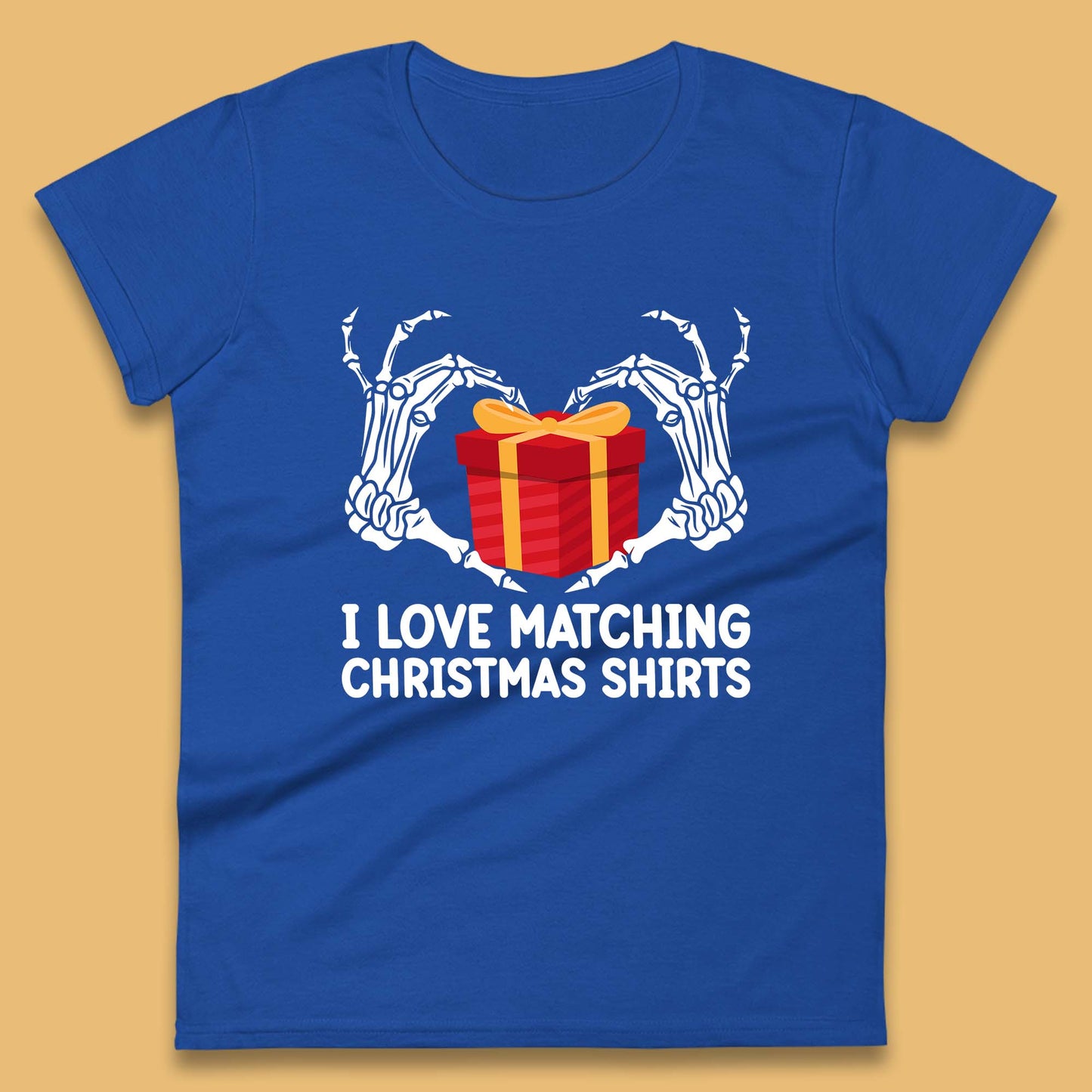 skeleton hands gift box christmas womens t shirt