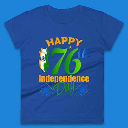 Happy India 76th Independence Day 15th August Patriotic Indian Flag Womens Tee Top