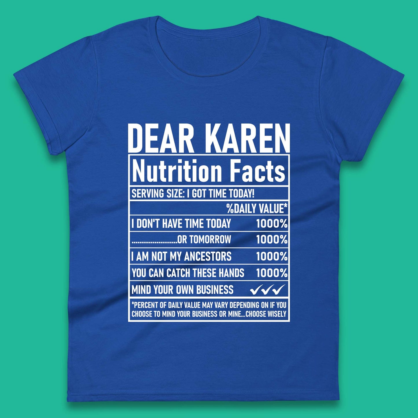Dear Karen Nutrition Facts Womens T-Shirt