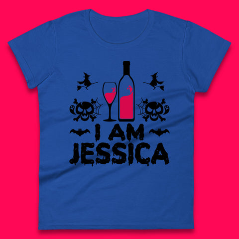 Personalised Halloween Your Name Funny Wine Drinking Scary Skull Drink Lover Womens Tee Top