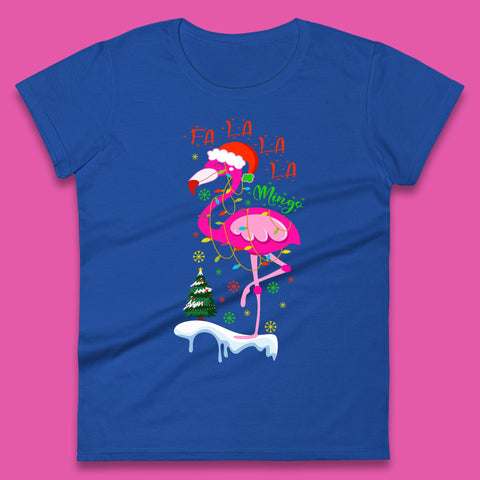 Fa La La La Mingo Christmas Flamingo Santa Hat Xmas Lights Flamingo Lover Womens Tee Top