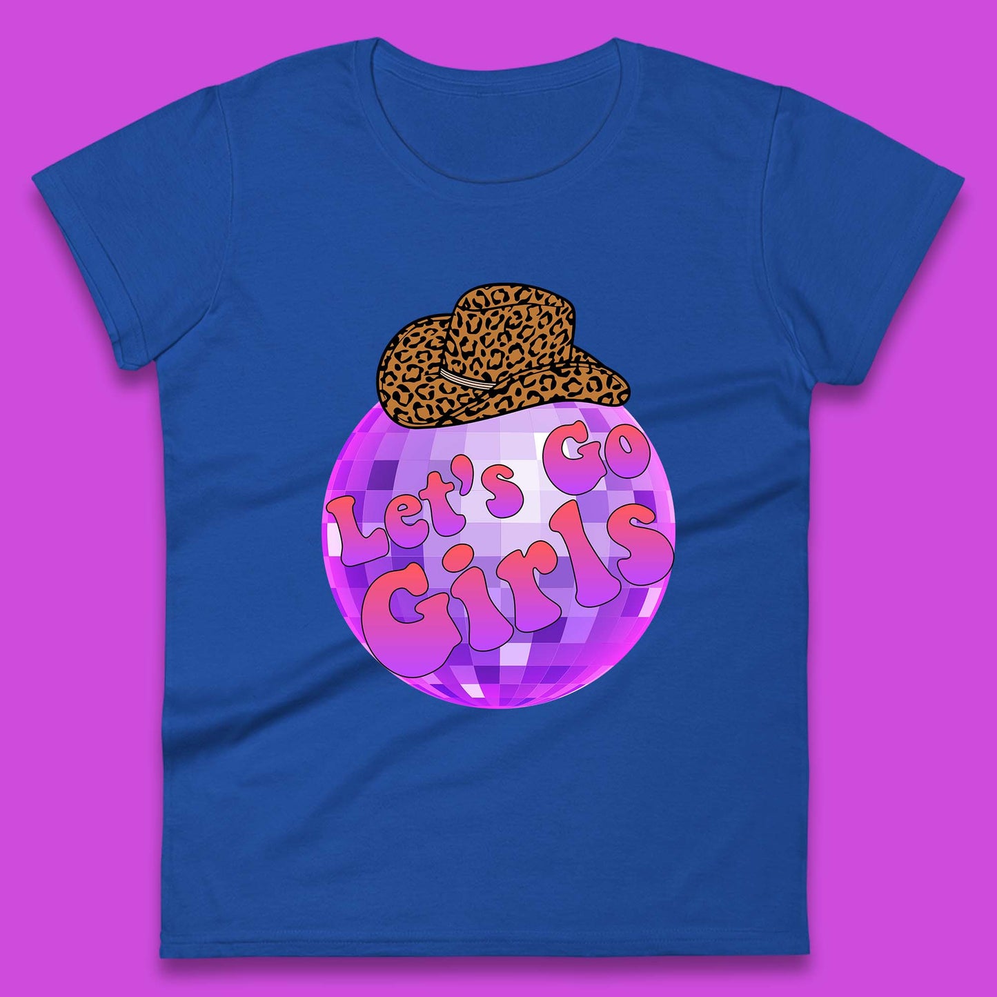 Let's Go Girls Cowboy Hat Disco Ball Preppy Western Pink Cowgirl Trip Womens Tee Top