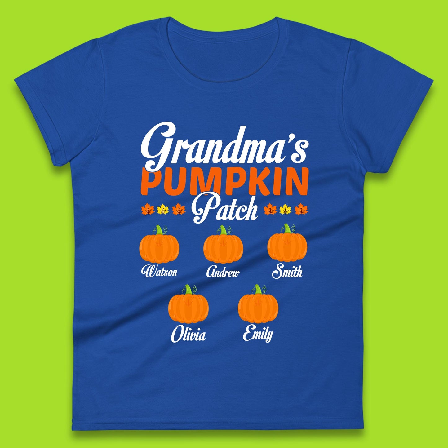 Personalised Grandma's Pumpkin Patch Your Name Halloween Grandma Pumpkin With Grandkid Names Gift Womens Tee Top