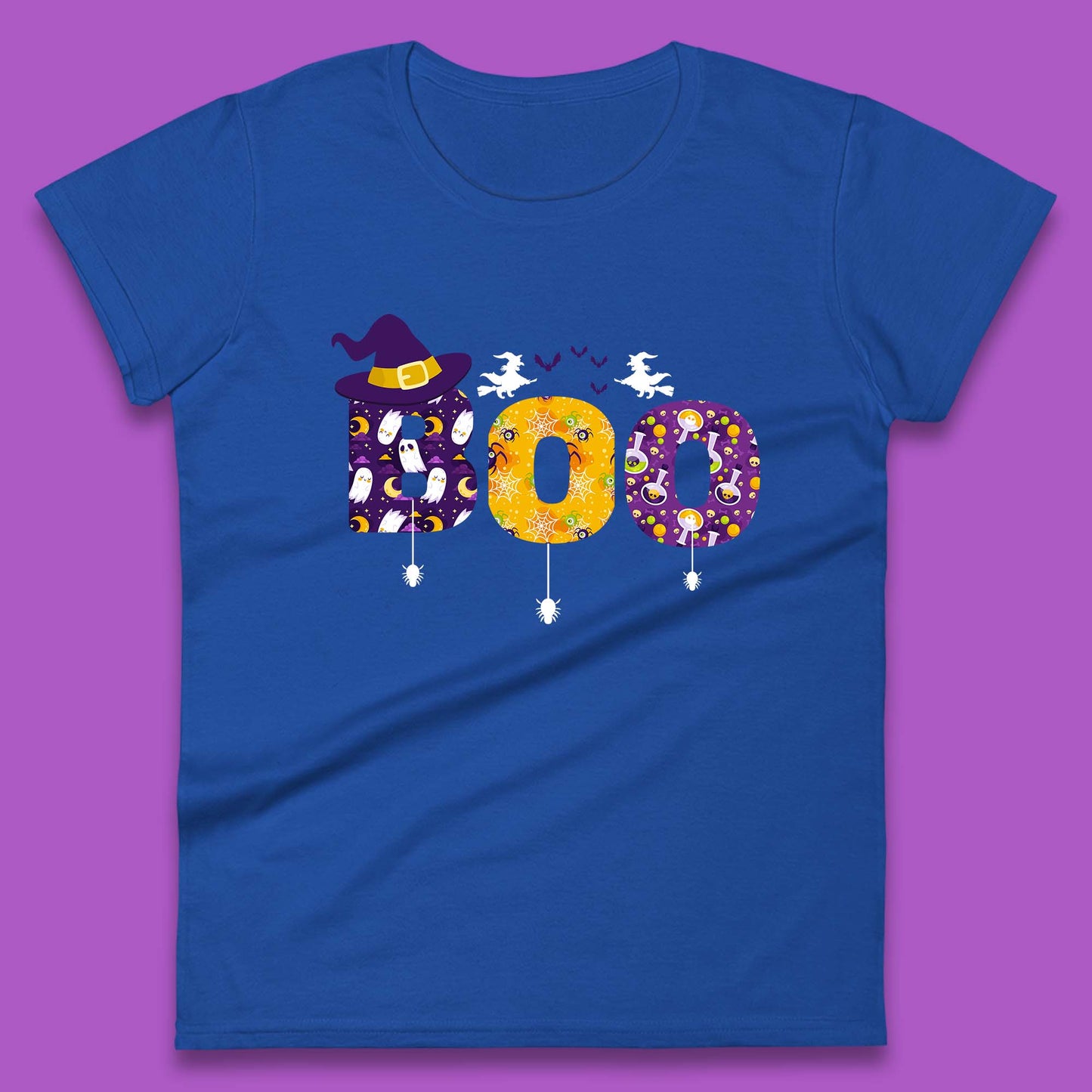 Boo With Spiders And Witch Hat Halloween Boo Ghosts Costume Womens Tee Top