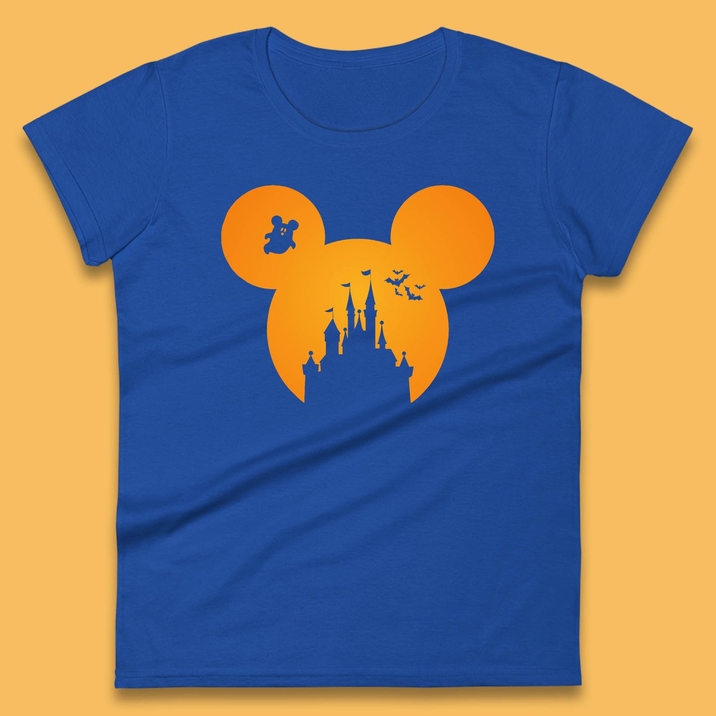 Disney Mickey Mouse Happy Halloween Disney Castle Halloween Scary Boo Flying Bats Womens Tee Top