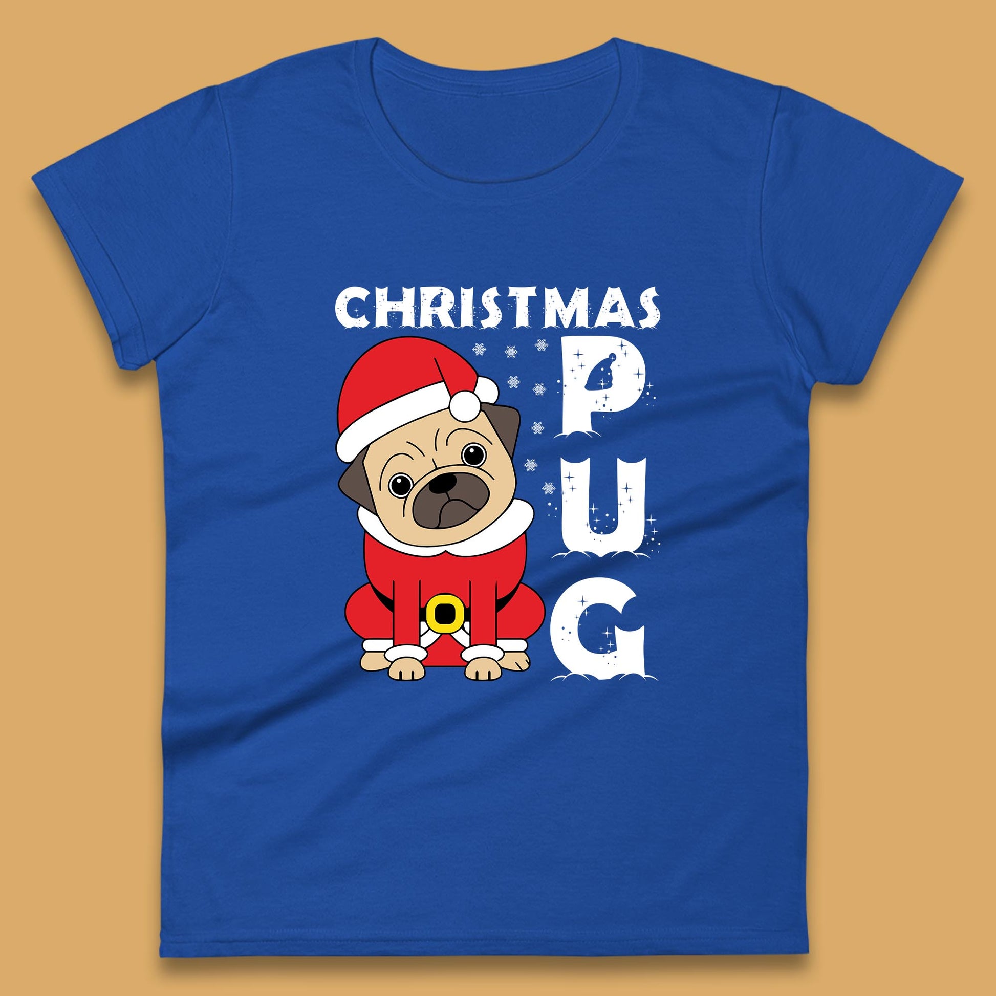 christmas pug dog womens t-shirt