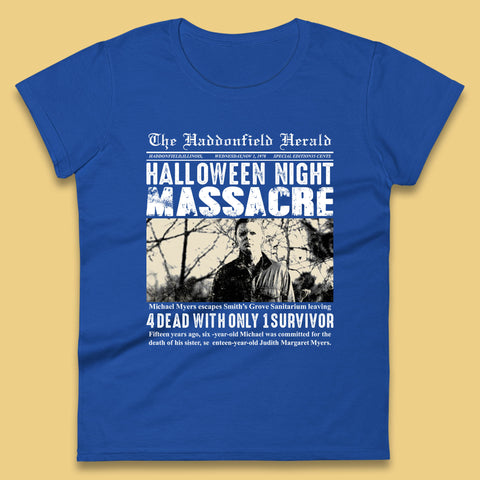 Vintage Halloween Night Massacre 1978 Halloween Newspaper Horror Michael Myers Womens Tee Top