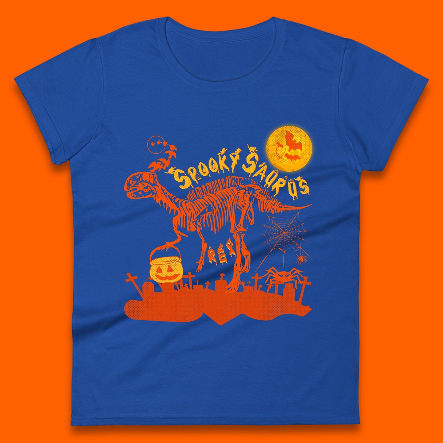 Spooky Saurus Rex Halloween Dinosaur Skeleton T-Rex Scary Pumpkin Womens Tee Top