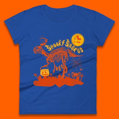 Spooky Saurus Rex Halloween Dinosaur Skeleton T-Rex Scary Pumpkin Womens Tee Top