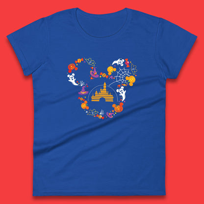 Halloween Mickey Mouse Disney Castle Halloween Elements Scary Boo Womens Tee Top