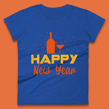 Happy New Year Wine Drinking Womens T-Shirt