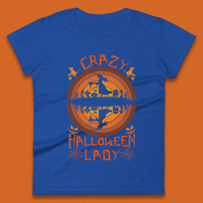 Crazy Halloween Lady Scary Spooky Witch Riding Halloween Witches Be Crazy Womens Tee Top