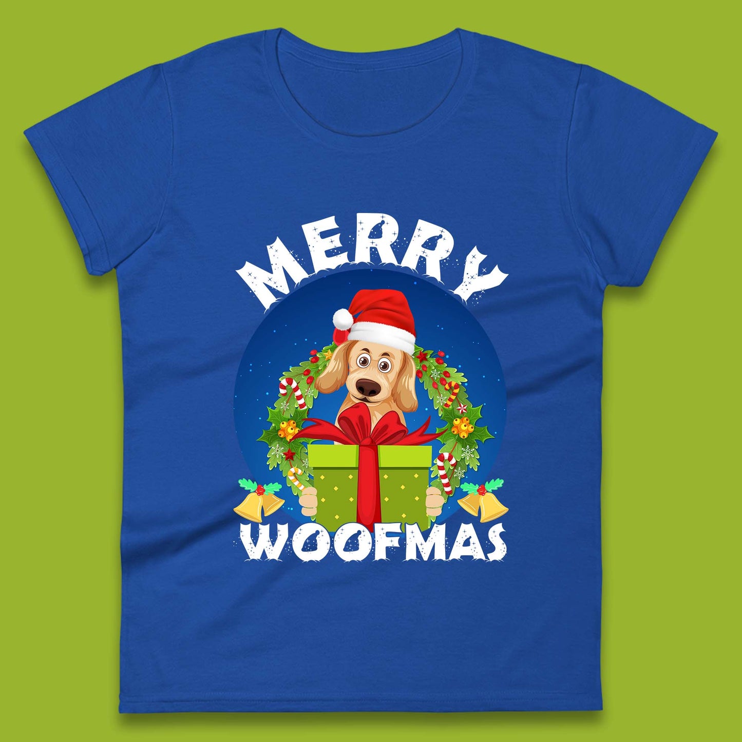 merry woofmas christmas golden retriever dog womens t shirt