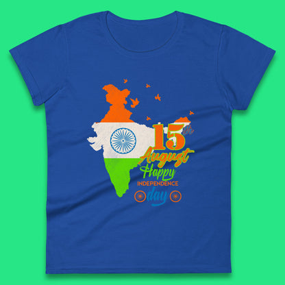 15th August India Happy Independence Day Patriotic Indian Map Flag Womens Tee Top