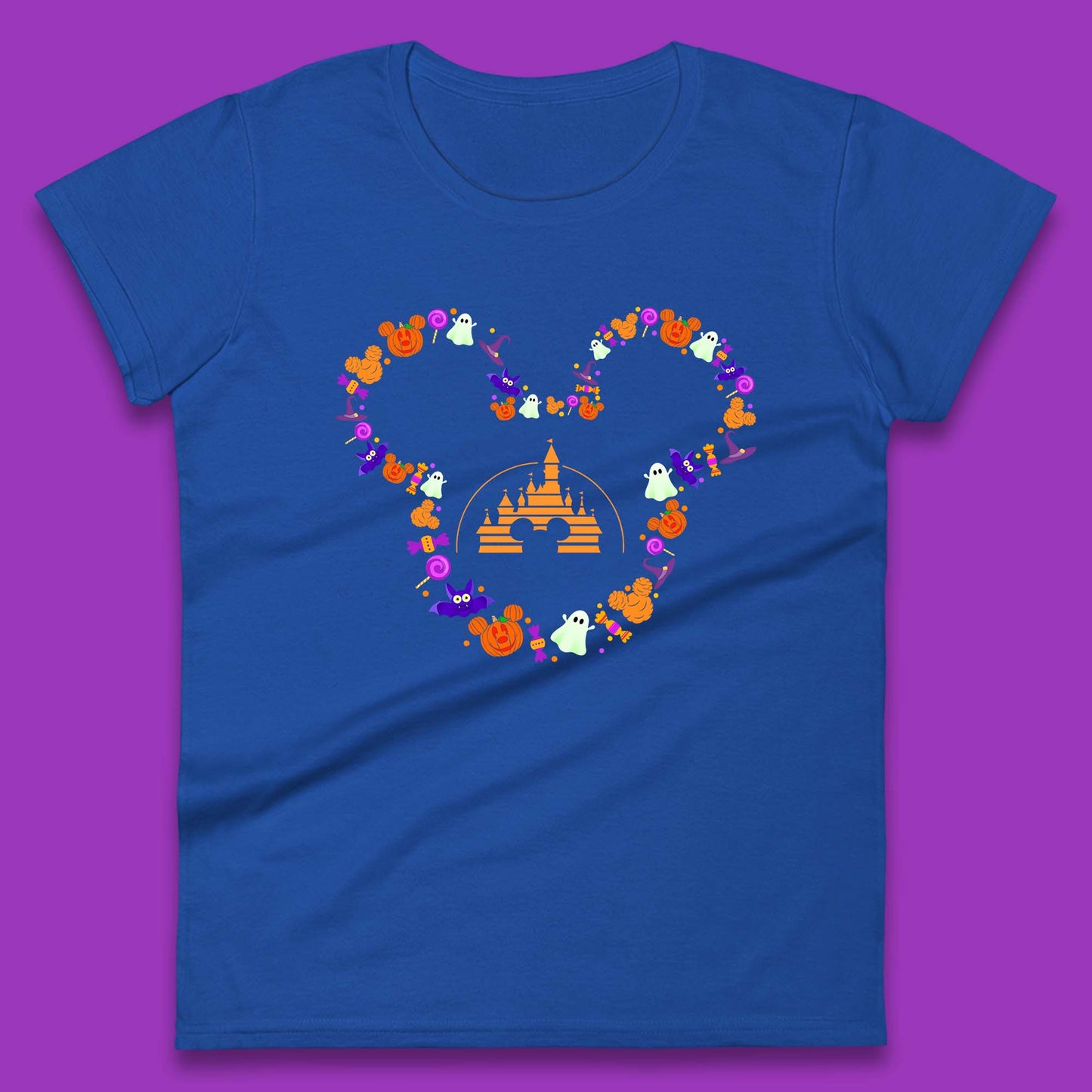 Disney Halloween Mickey Mouse Head Disney Castle Halloween Elements Horror Scary Womens Tee Top