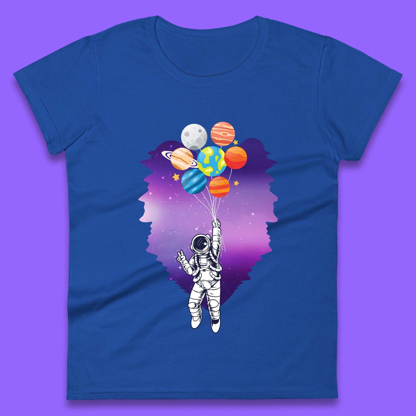 Astronaut Space Planets Balloons Womens T-Shirt