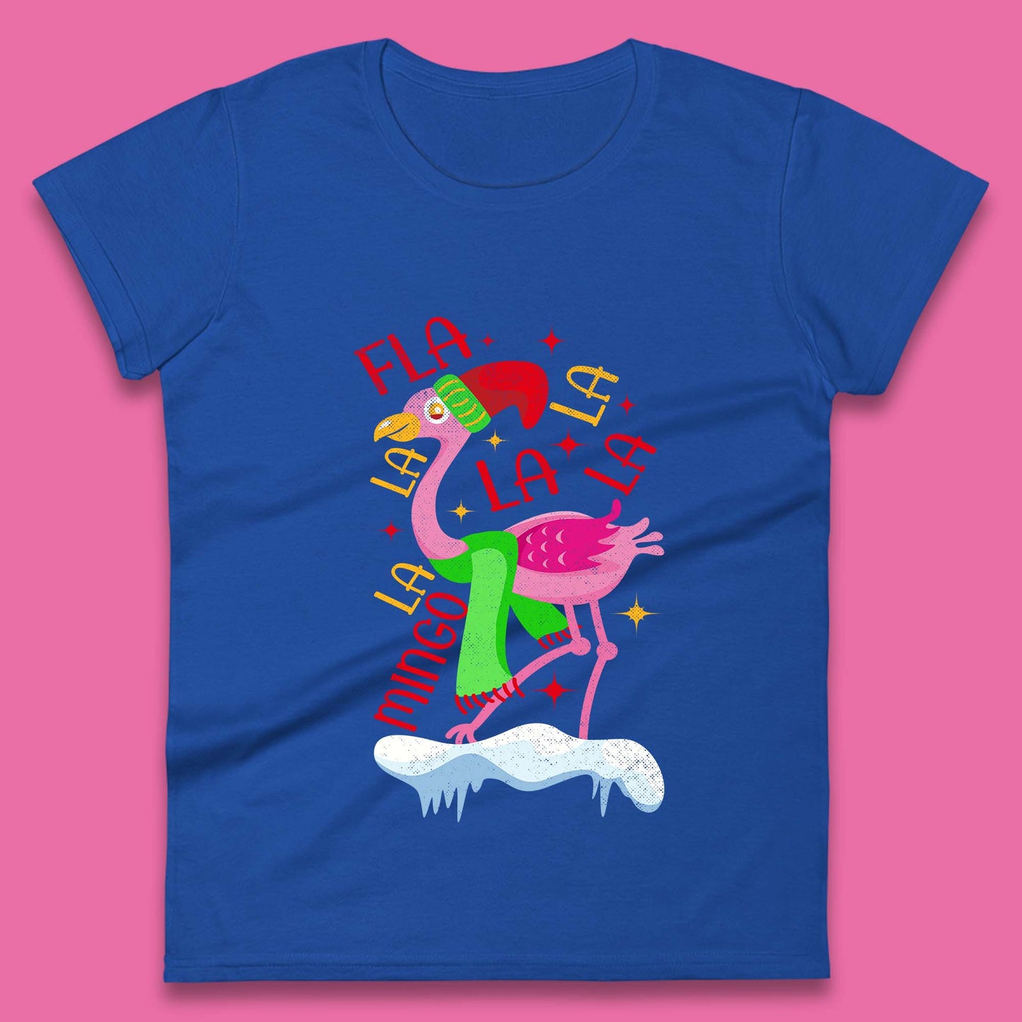 pink flamingo christmas womens t shirt